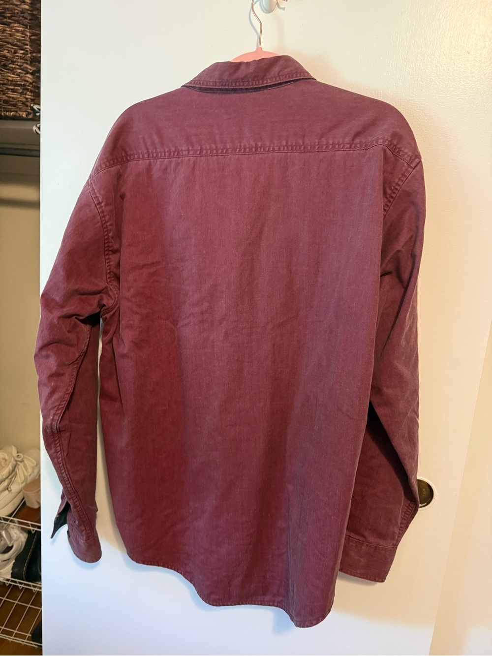 L.L. Bean Burgundy Shirt Jacket with Green & Navy Plaid Lining - Picture 5 of 5